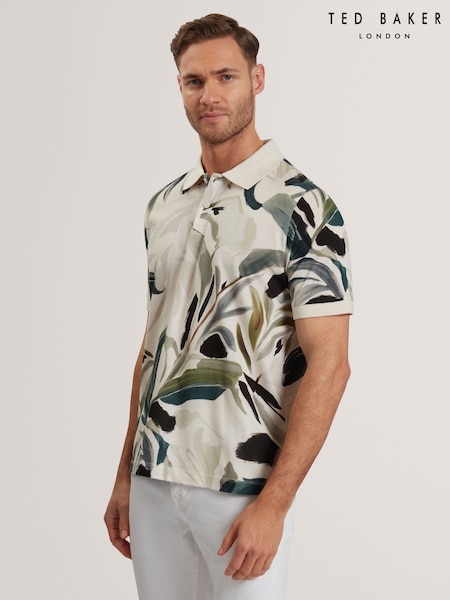 Ted Baker Cream Kivem Short Sleeve 100% Cotton Floral Print Polo Shirt (F53101) | €99