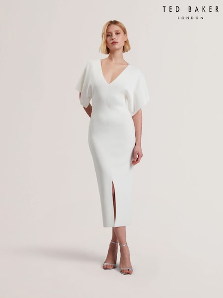 Ted Baker White Rebexxa V-Neck Knitted Midi Dress (F53111) | €228