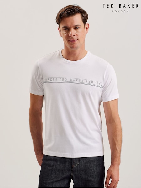 Ted Baker White Portra Branded 100% Cotton T-Shirt (F53113) | R$ 445