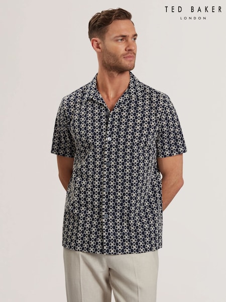 Ted Baker Blue Relaxed Finlays Short Sleeve Embroidered Shirt (F53118) | 5,948 UAH