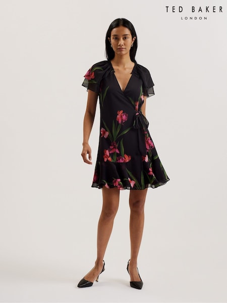 Черный - Ted Baker Fasnia Angel Sleeve Wrap Mini Dress (F53121) | €199