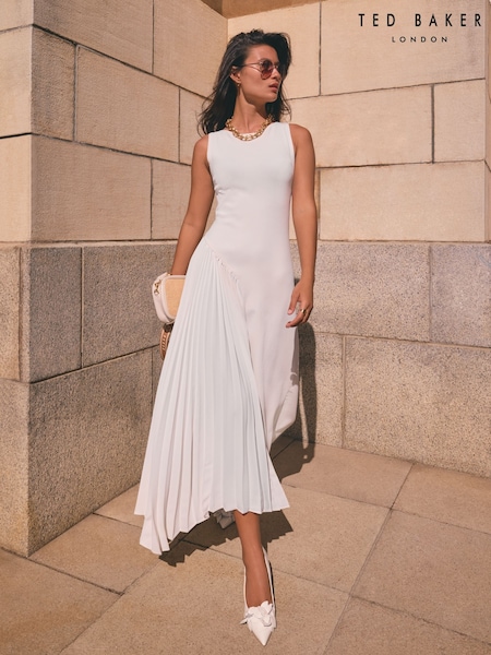 Белый - Ted Baker Azzina Knit Slash Neck Dress With Pleat Panel (F53124) | €343