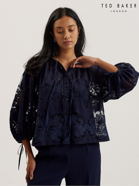 Ted Baker Blue Bacina Lace Puff Sleeve Blouse (F53128) | 7,510 UAH