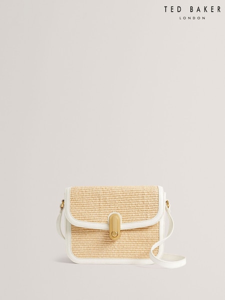 Ted Baker White Kkassie Twist Lock Detail Small Raffia Cross-Body Bag (F53132) | €197