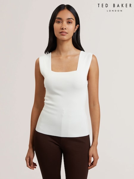 Ted Baker White Binkkii Square Neck Knit Top (F53150) | ₪377