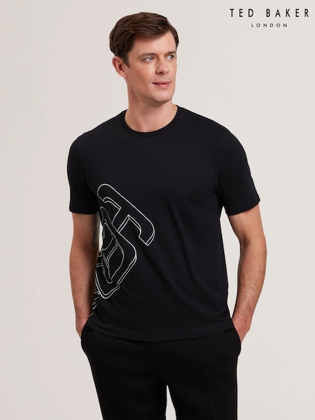Черный - Ted Baker Craigey Short Sleeve Branded Graphic 100% Cotton T-Shirt (F53165) | €60