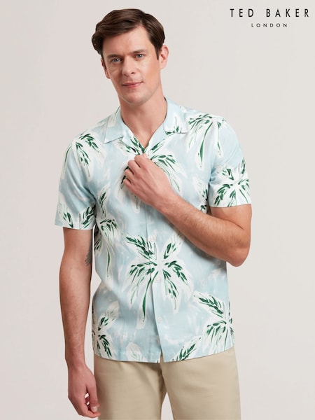 Ted Baker Green Regular Boche Short Sleeve Tropical Print Palm Tree Polo Shirt (F53166) | 480 QAR
