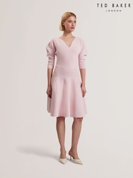 Розовый - Ted Baker Jescka Sculptured Knit Skater Dress (F53173) | €211