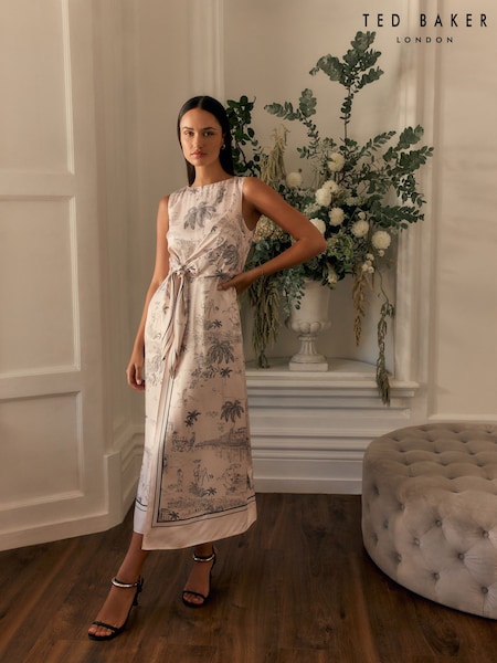 Ted Baker Cream Marrona Knot Detail Wrap Over Midi Dress (F53185) | 965 QAR