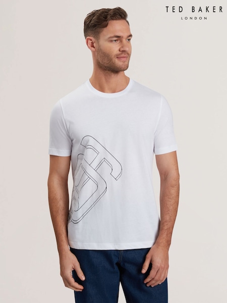 Ted Baker White Craigey Short Sleeve Branded Graphic 100% Cotton T-Shirt (F53195) | R$ 445