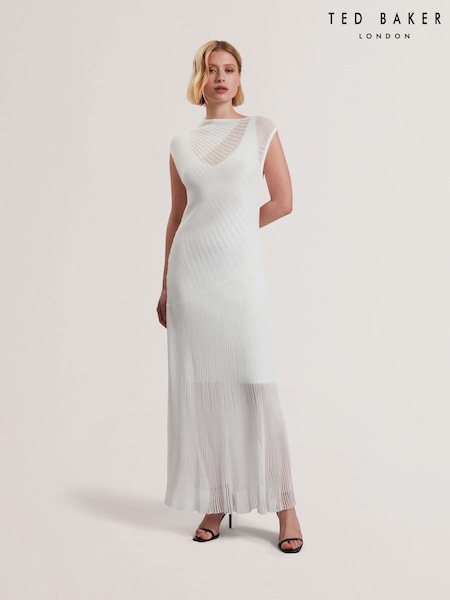 Белый - Ted Baker Celyina-Engineered Sheer Detail Knitted Midi Dress (F53211) | €343