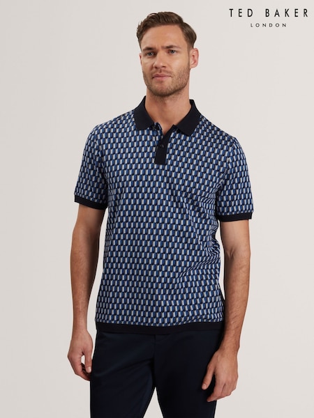 כחול כהה כחול  - Ted Baker Hamishs Jacquard Stripe Geo Short Sleeve Polo Shirt (F53213) | ‏377‏₪