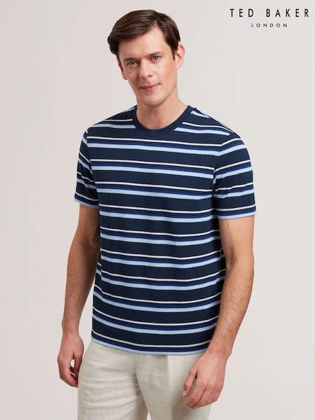 Ted Baker Blue GoranoTextured Striped T-Shirt (F53227) | €83