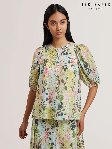 Ted Baker Green/Multi Micha Puff Sleeve Binding Detail Blouse (F53230) | 8,351 UAH