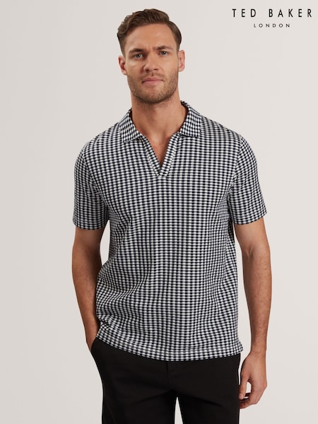 Ted Baker Blue Regular Matejo Short Sleeve Geo Open Neck Polo Shirt (F53245) | R$ 740