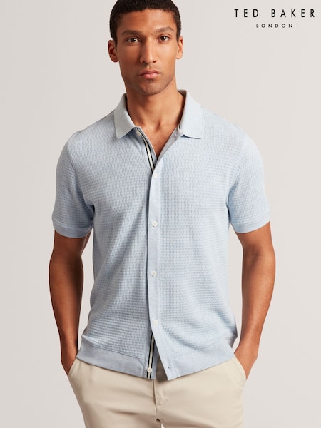 Синий - Ted Baker Connyr Short Sleeve Regular Button Through Polo Shirt (F53247) | €86