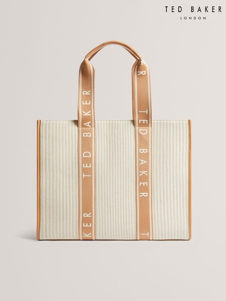Ted Baker Brown Hayllee-Striped Canvas Large Icon Bag (F53249) | €171