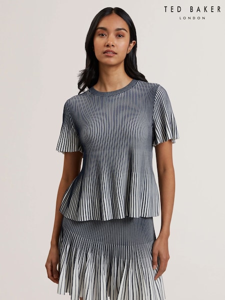 Ted Baker Blue Hethrr Textured Stripe Fluted Sleeve T-Shirt (F53270) | 8,351 UAH