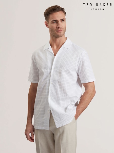 Ted Baker White Oise 100% Cotton Textured Geo Shirt (F53272) | €105