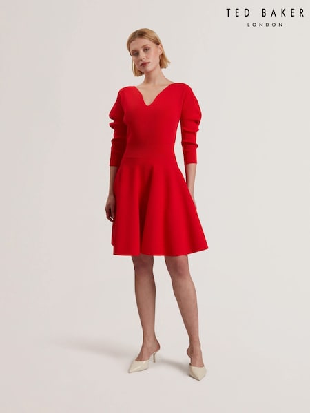 Красный - Ted Baker Jescka Sculptured Knit Skater Dress (F53287) | €211