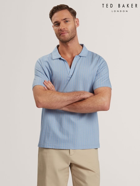 Ted Baker Blue Sky Regular Matejo Short Sleeve Geo Open Neck Polo Shirt (F53289) | R$ 740