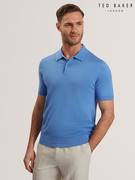 Ted Baker Blue Nick Short Sleeve Silk Polo Shirt (F53292) | €131
