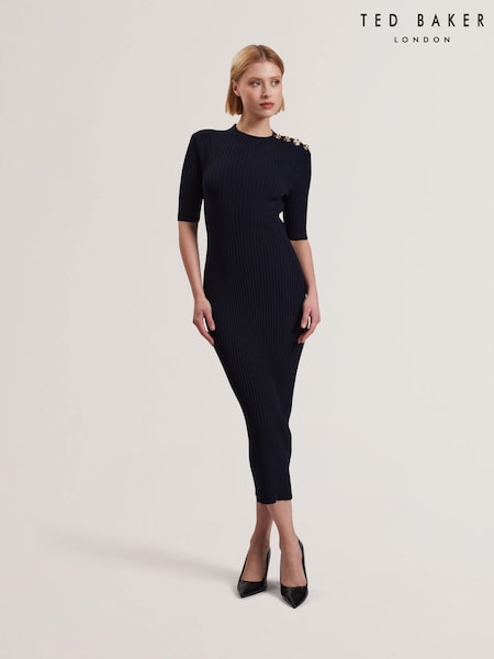 Ted Baker Candiic Ribbed Knit Button Detail Column Dress (F53306) | 310 €