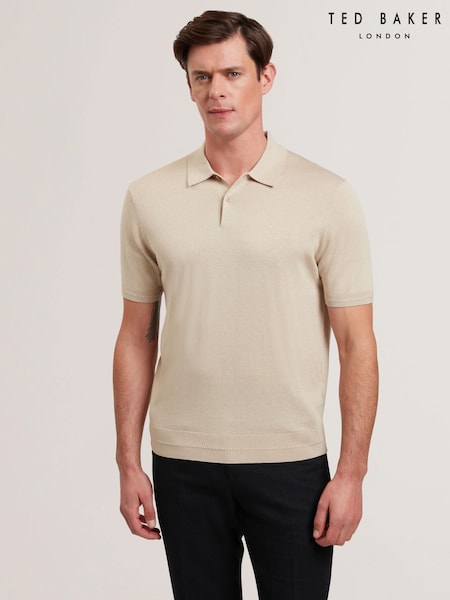 كريم - Ted Baker Nick Short Sleeve Silk Polo Shirt (F53320) | ‏592 د.إ.‏