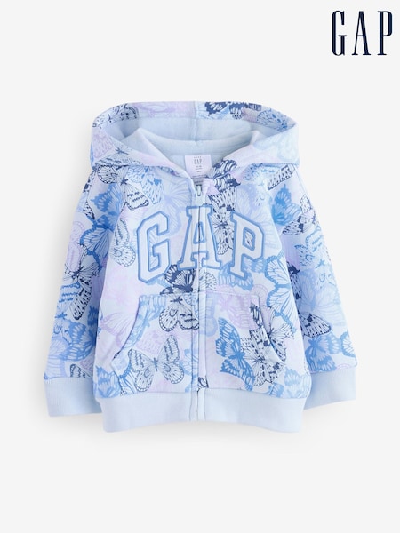 Blå sommerfugl - Gap Fleecefôret Hettegenser med glidelås65og logo (0-1 år) (F53336) | kr286