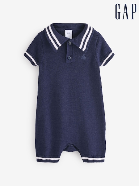 Gap Navy Blue Polo Knitted Romper (Newborn-24mths) (F53462) | €19.50