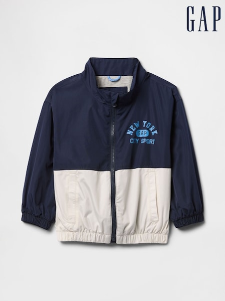 Bleumarin albastru - Jachetă de vânt Gap NYC cu siglă și Imprimeuri colorate (6luni-5ani) (F53488) | 223 LEI