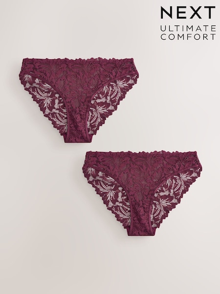 Burgundy Red High Leg Ultimate Comfort Lace Knickers 2 Pack (F53543) | €17