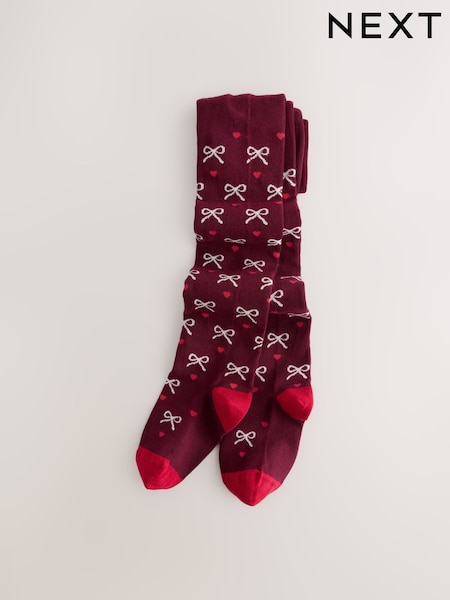 Plum Red Cotton Rich Bow Tights (F53546) | AED25 - AED30