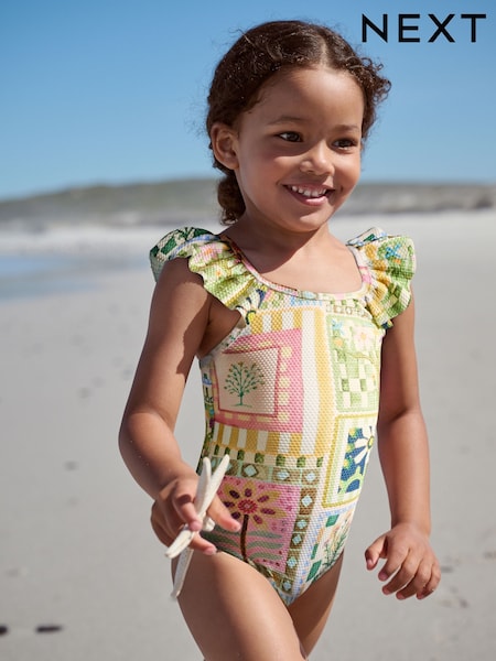 Multi Patchwork Floral Frill Shoulder Swimsuit (3mths-7yrs) (F53570) | AED61 - AED71