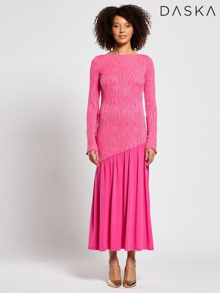 Daska Pink Meissa Maxi Dress With Long Sleeve And Textured Contrast Detail (F53618) | 6,008 UAH