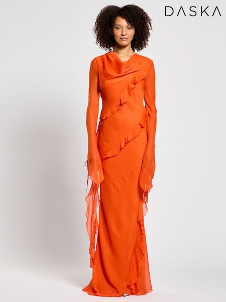 Daska Orange Circe Maxi Dress With Long Sleeves And Ruffle Details (F53619) | 6,008 UAH