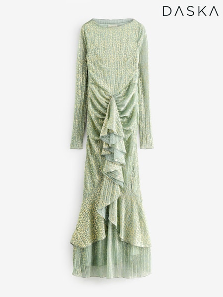 Daska Green Alya Maxi Dress With Long Sleeves And Wrapped Front Detail (F53626) | 594 QAR