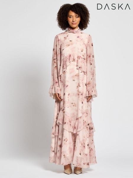 Daska Pink Amy Maxi Dress With Long Sleeves And Ruffle Detail On Waist (F53633) | 7,210 UAH