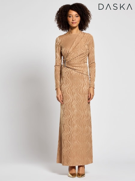 Daska Brown Eris Maxi Dress With Long Sleeves And Side Buckle Detail (F53642) | 495 QAR