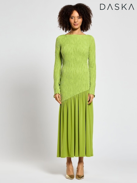 Daska Green Meissa Maxi Dress With Long Sleeve And Textured Contrast Detail (F53643) | 6,008 UAH