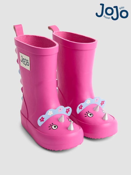 JoJo Maman Bébé Fuchsia Pink Dino Character Wellies (F53652) | €33 - €36