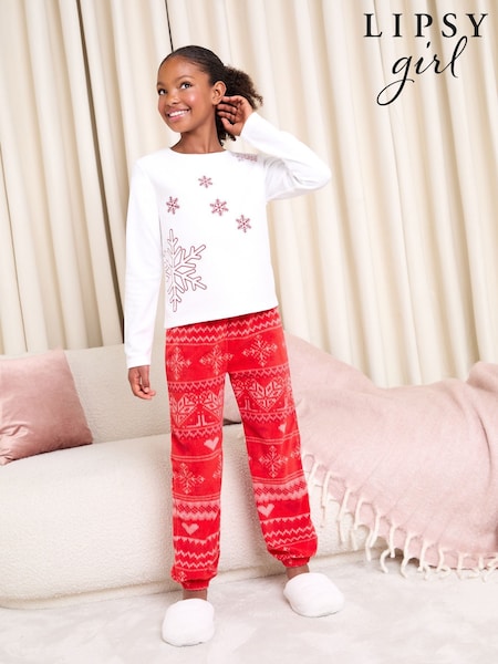 Lipsy Red/White Snowflake Christmas Soft Touch Fairisle Twosie Pyjamas (5-16yrs) (F53683) | € 44 - € 56