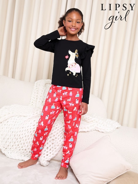 Black/Red Dachshund - Lipsy Christmas Jersey Pyjamas Set (5-16yrs) (F53688) | ‏122 د.إ.‏ - ‏ 169‏ د.إ.