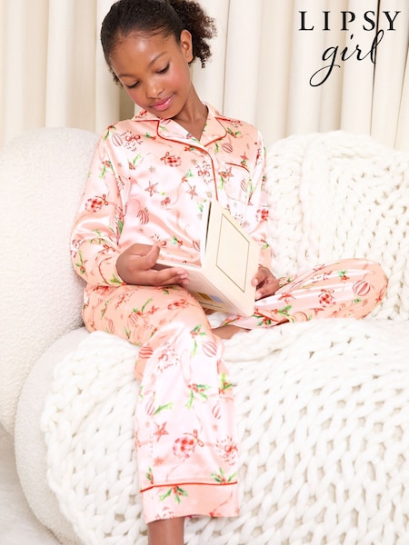 Lipsy Pink Christmas Satin Set (5-16yrs) (F53696) | AED151 - AED198
