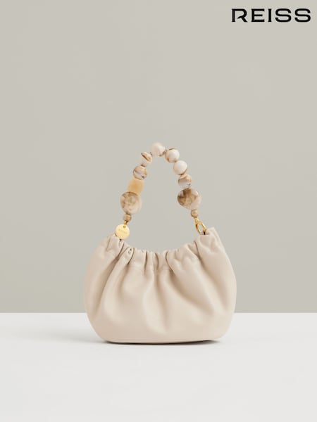 Reiss Off White Erin Leather Bead-Handle Pouch Bag (F53744) | 1,088 QAR