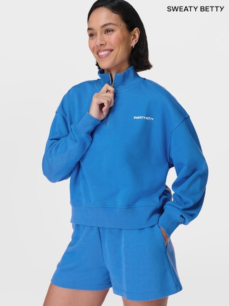 Sweaty Betty Blue Revive Crop Half Zip Sweatshirt (F53764) | ₪352