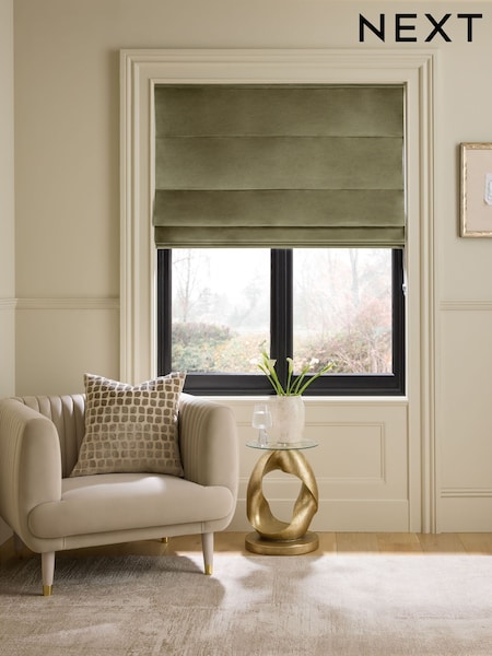 Olive Green Ready Made Blackout/Thermal Roman Blind Liquid Velvet (F53801) | €66 - €145