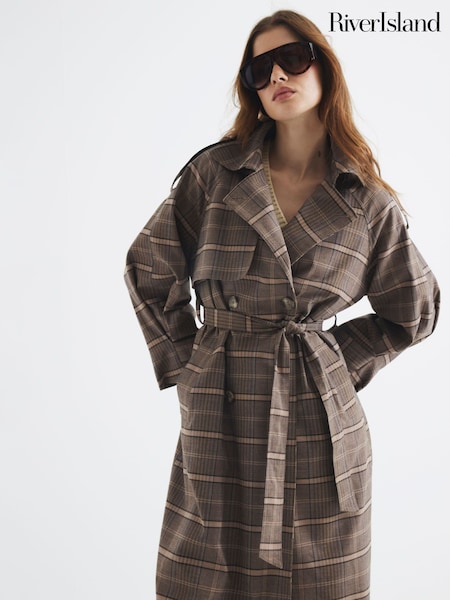 River Island Brown Check Trench Coat (F53826) | €105