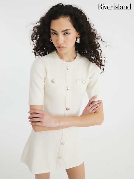 River Island Cream Button Mini Dress (F53833) | $106