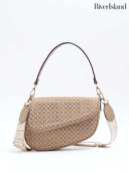 Коричневый - River Island Monogram Pouchette Shoulder Bag (F53843) | €40